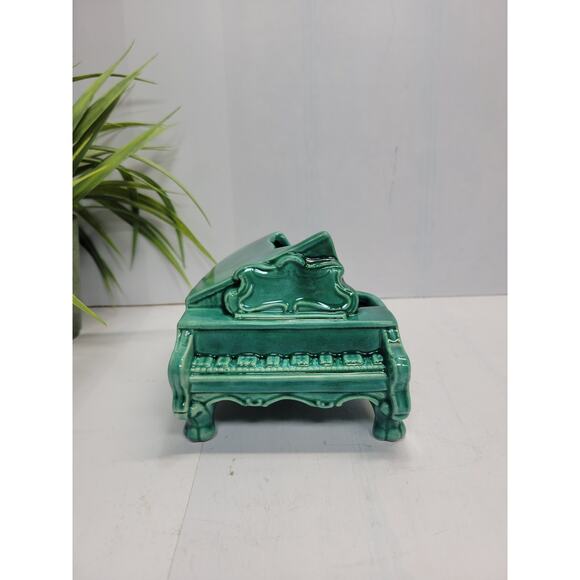 Vintage Baby Grand Piano Planter, Green Pottery - Picture 1 of 5